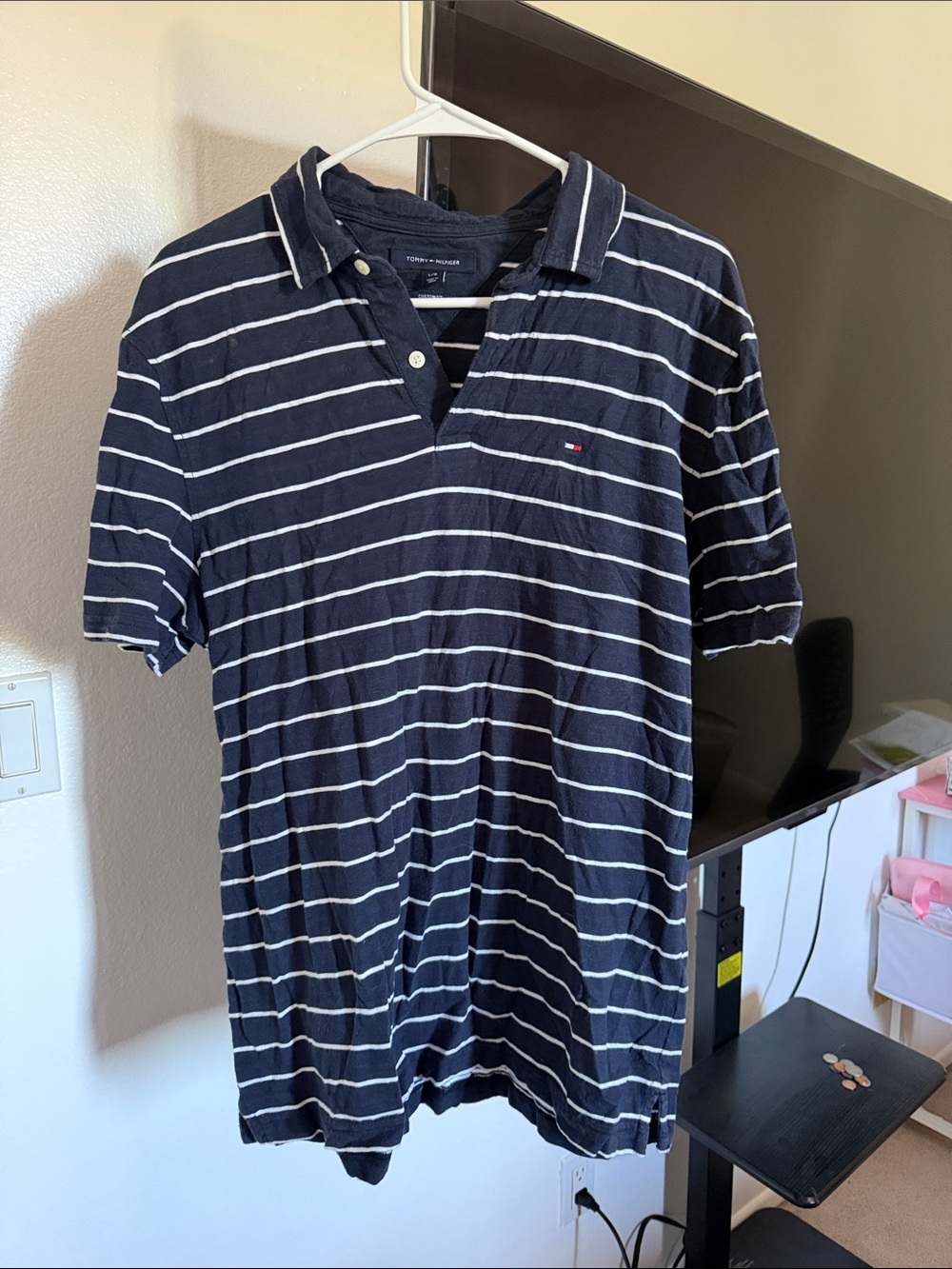 Tommy Hilfiger Navy and White Striped Men’s Polo